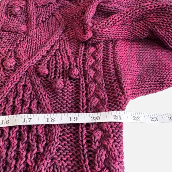 VTG Gina Peters Burgundy Cable Knit Roll Neck Bobble Sweater (Size M) - Picture 11 of 13